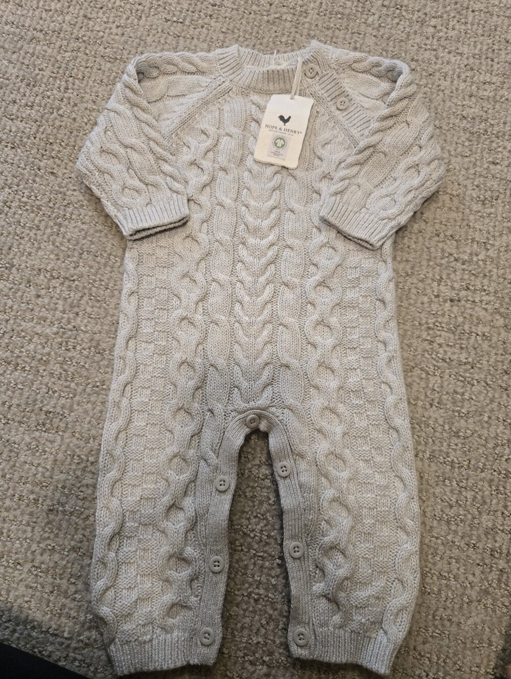 Hope & Henry Gray Cable Knit Baby One-Piece